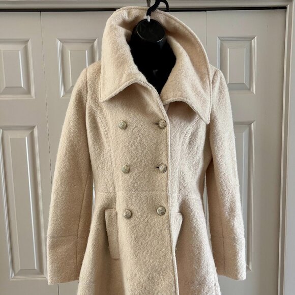 Elegant GUESS Wool-Blend Fit & Flare Coat - Size Small - Picture 1 of 10